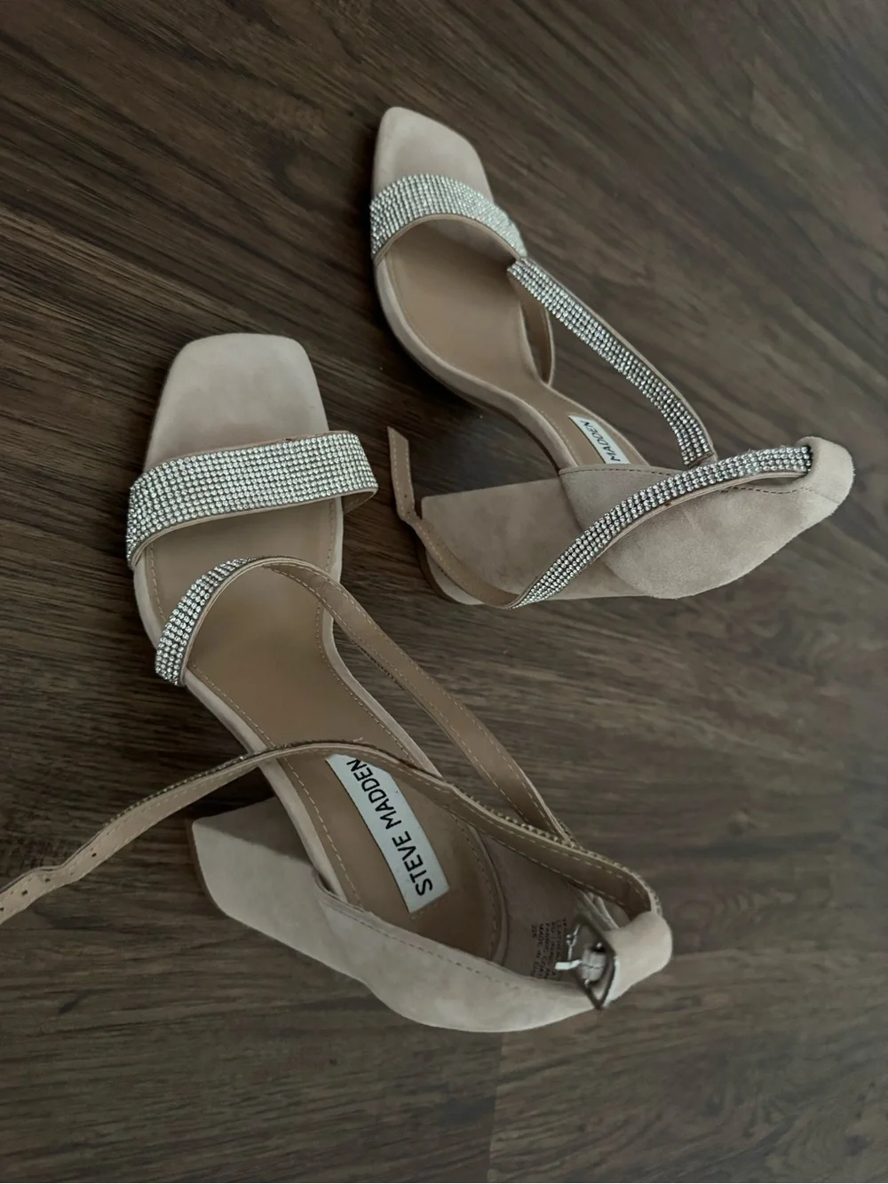 Steve Madden Blush Crystal Strap Block Heels